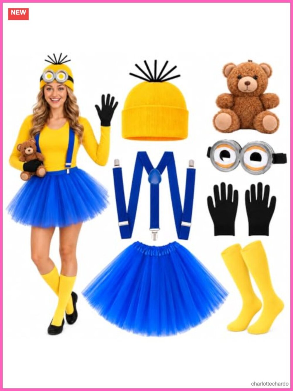 7Pc Halloween Costume Accessories Set Goggles Beanie Suspenders Tutu Socks